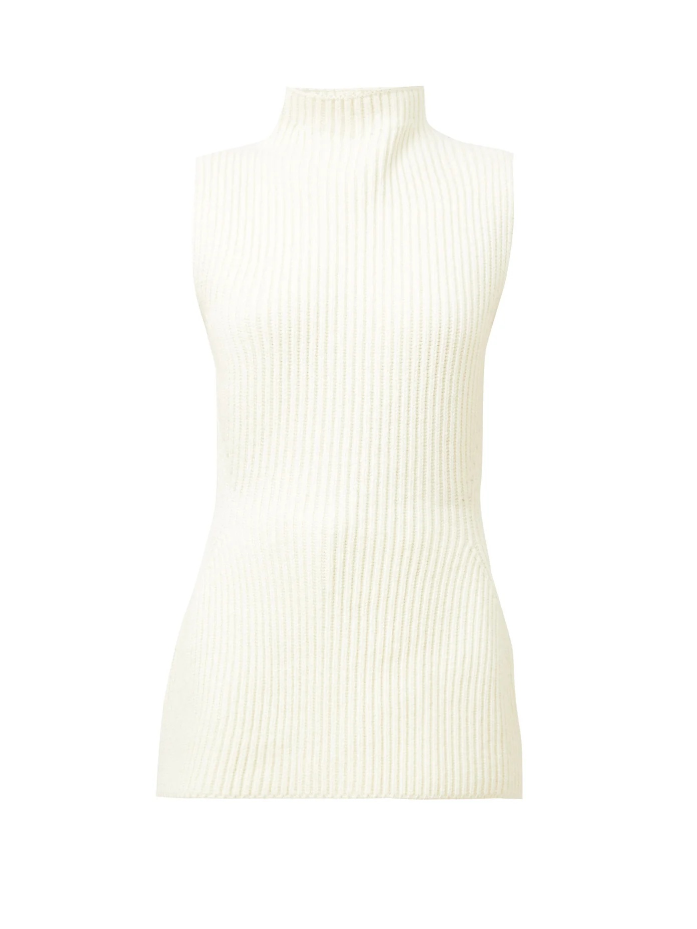 High-neck ribbed-knit sleeveleess sweater - 1