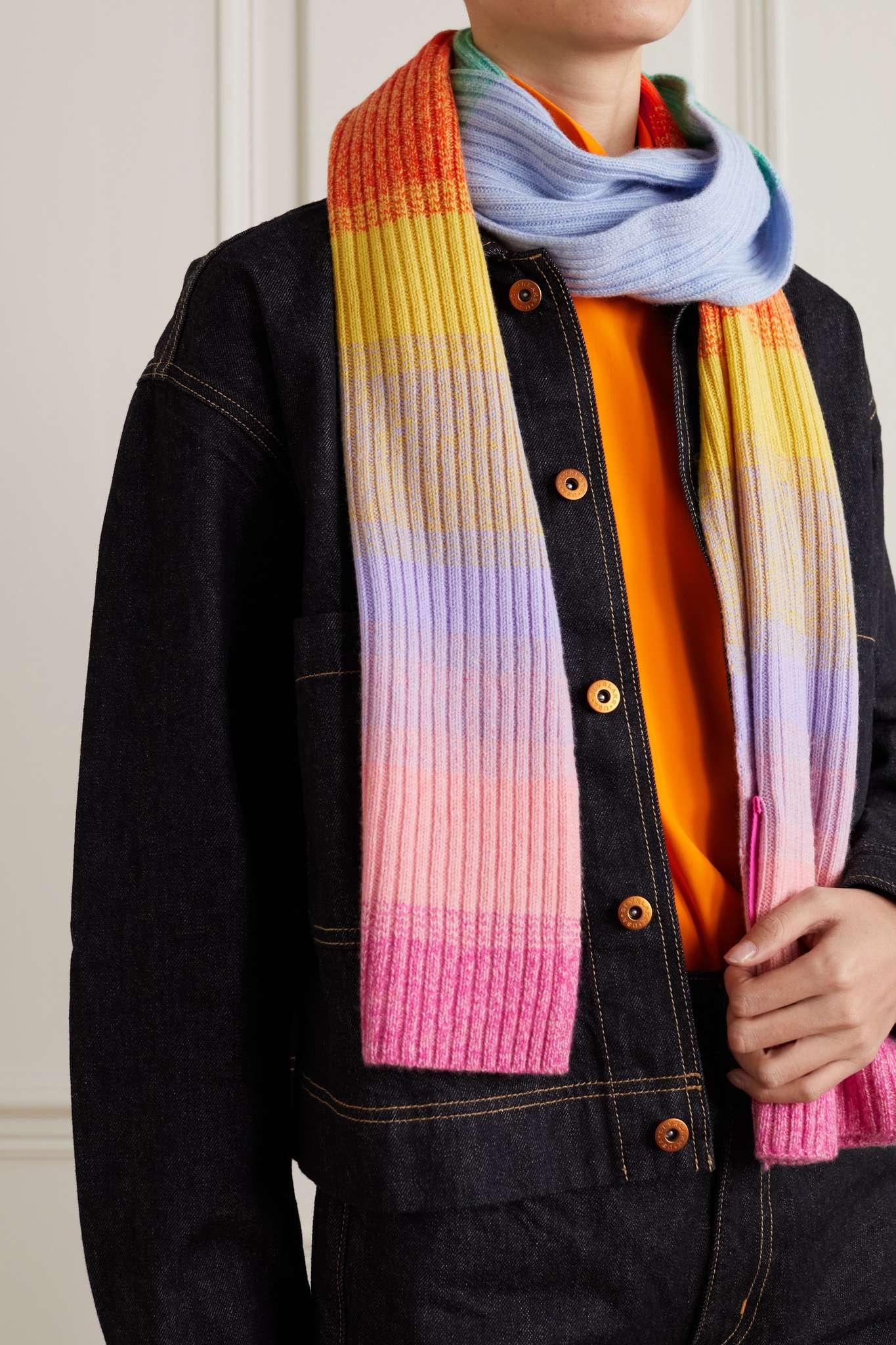 Morphed striped ribbed cashmere scarf - 2