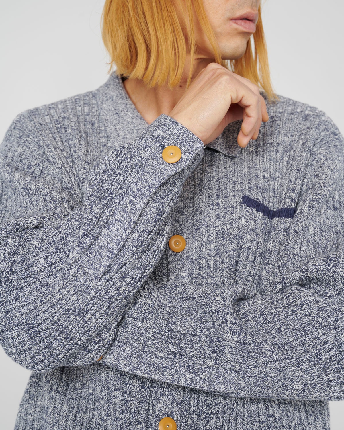 Rib Knit Button Up Sweater - Blue - 6