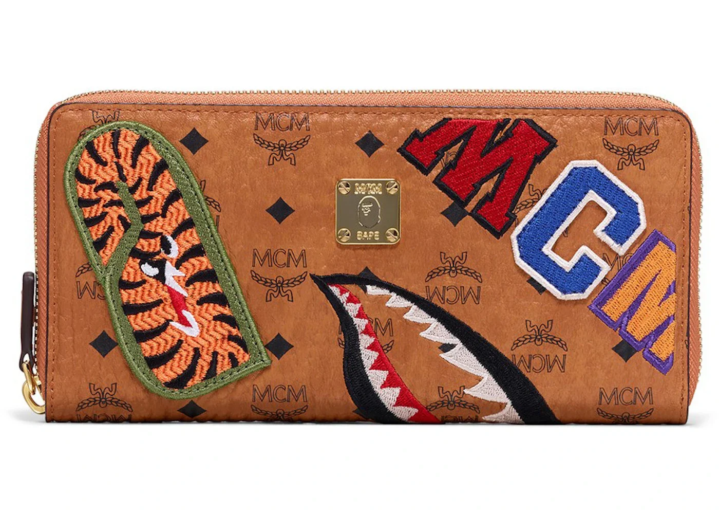 MCM x BAPE Shark Zip Around Wallet Visetos Large Cognac - 1