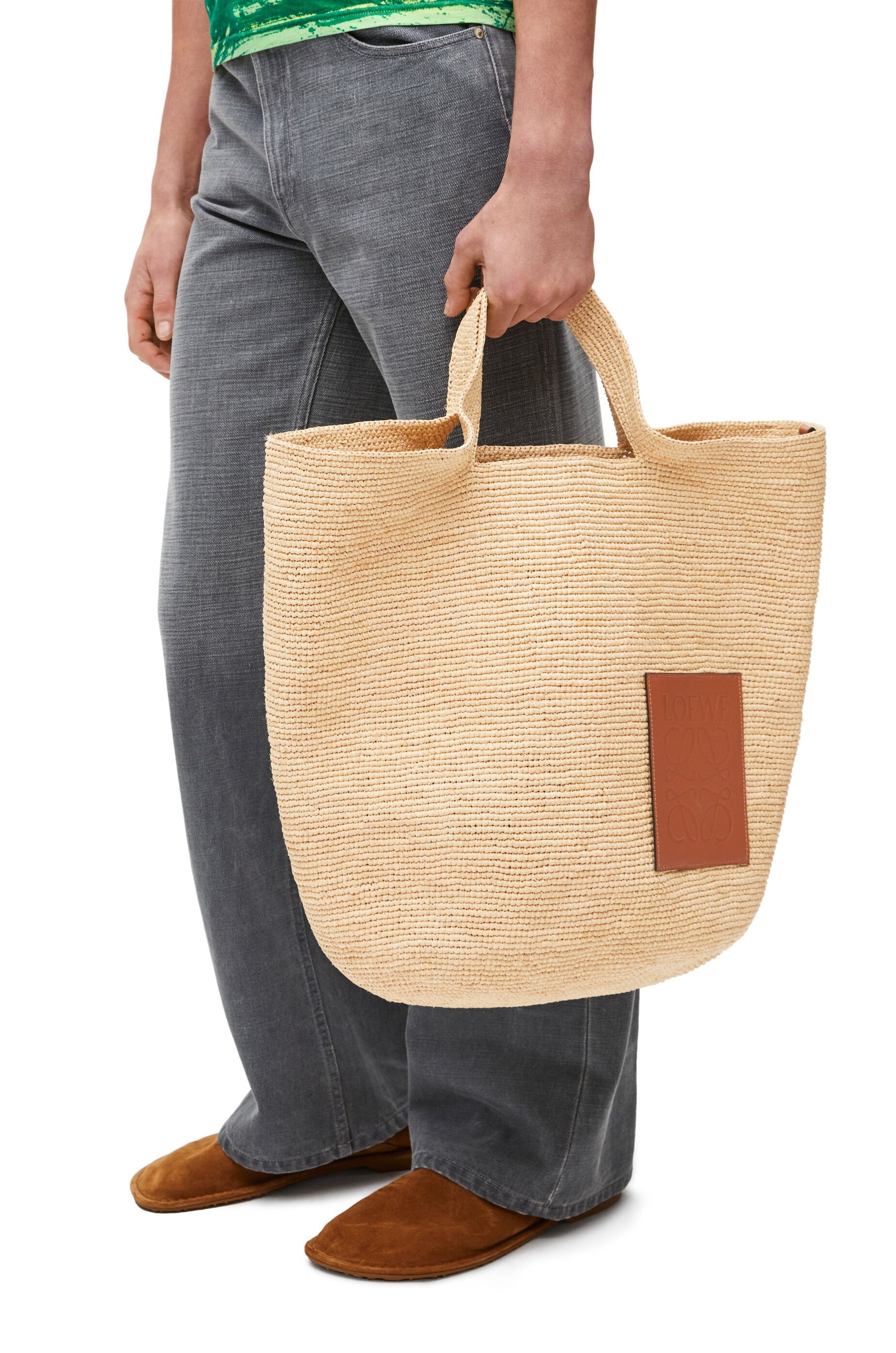 Large Slit bag in raffia and calfskin - 4