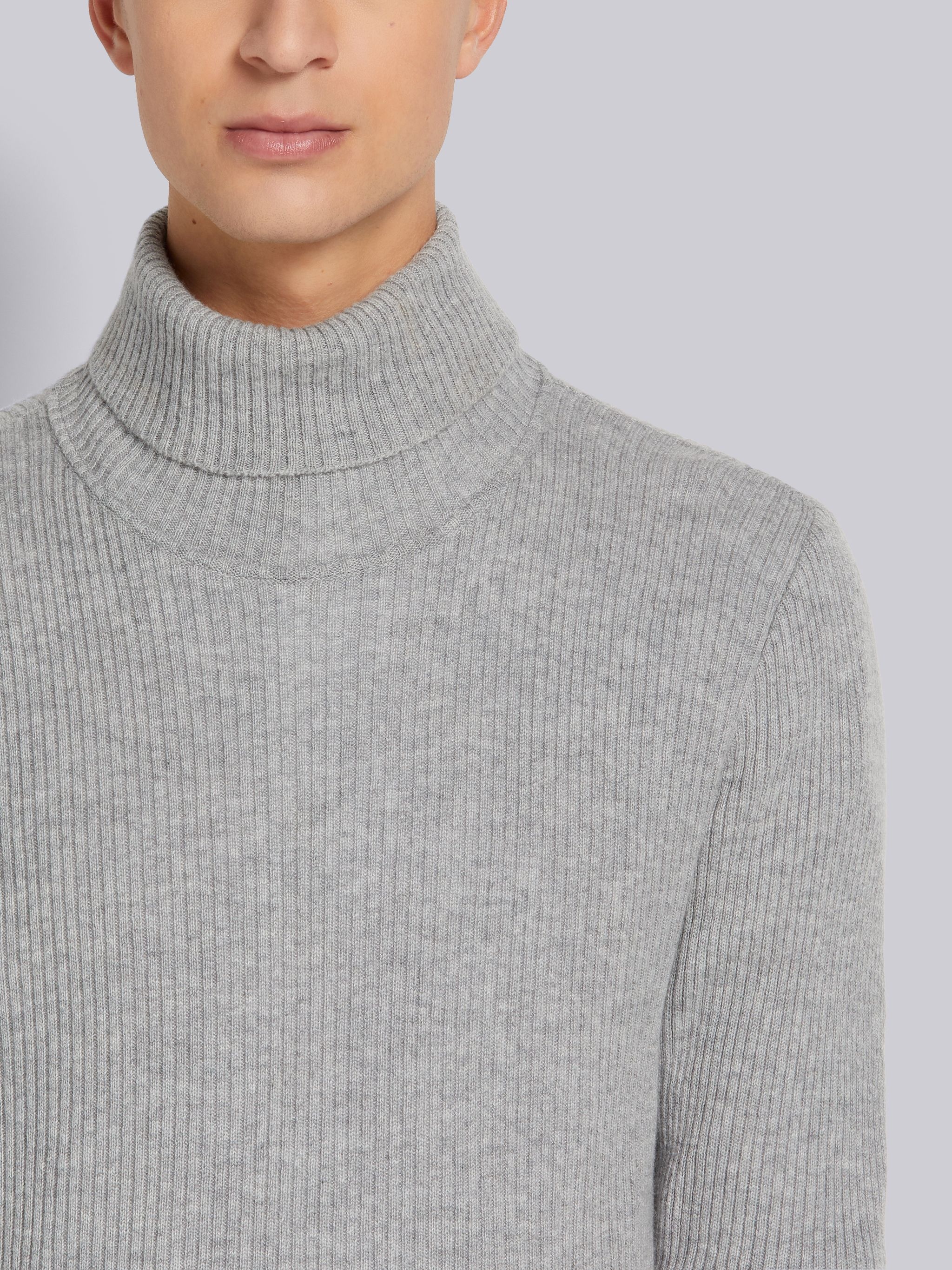 Light Grey 2x2 Cashmere Rib Long Sleeve Turtleneck - 5