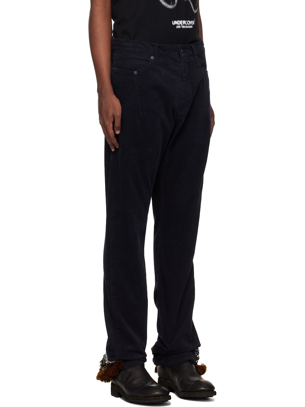 Navy Contrast Hem Trousers - 2