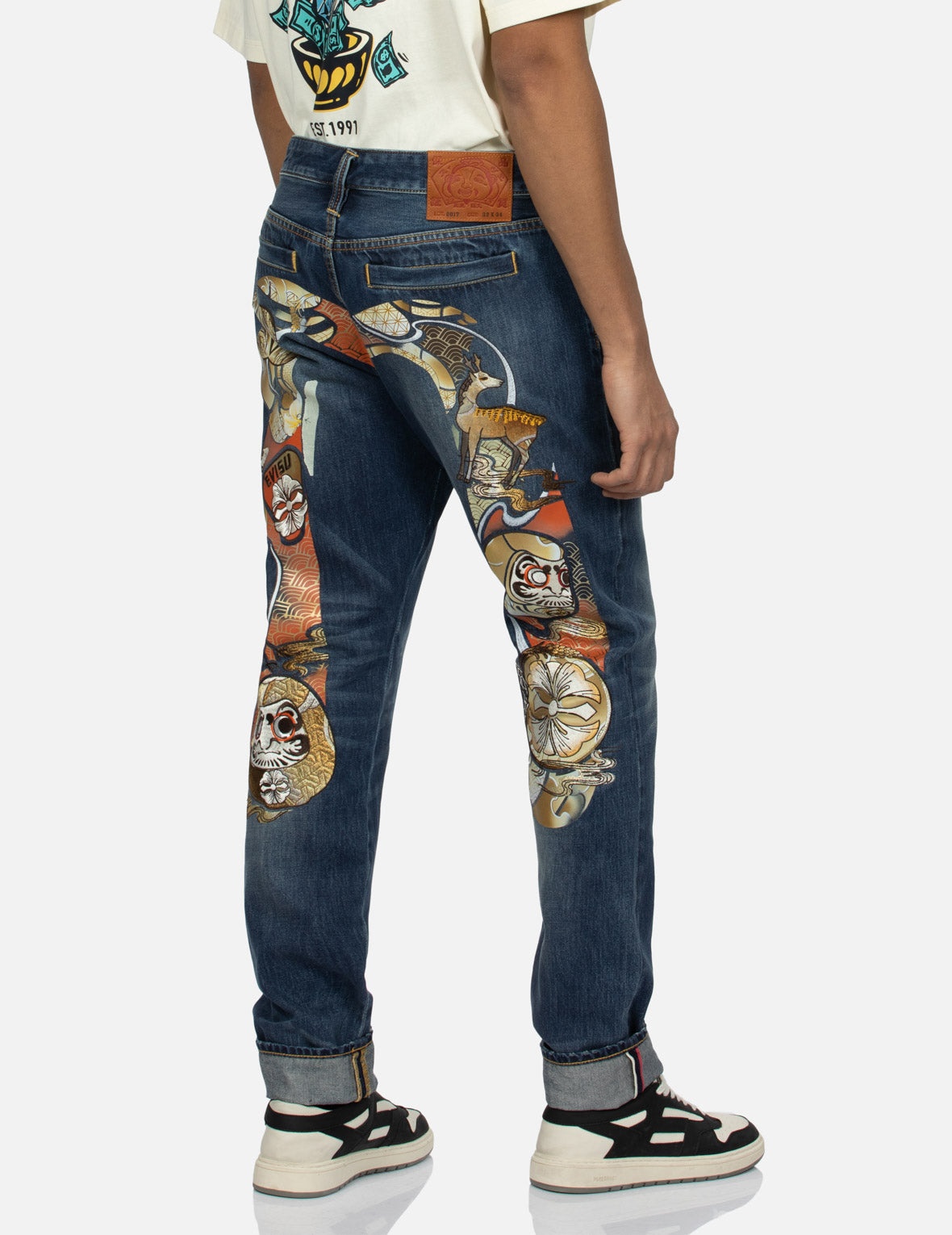 HANAFUDA DARUMA DAICOCK EMBROIDERY CARROT FIT DENIM JEANS #2017 - 6