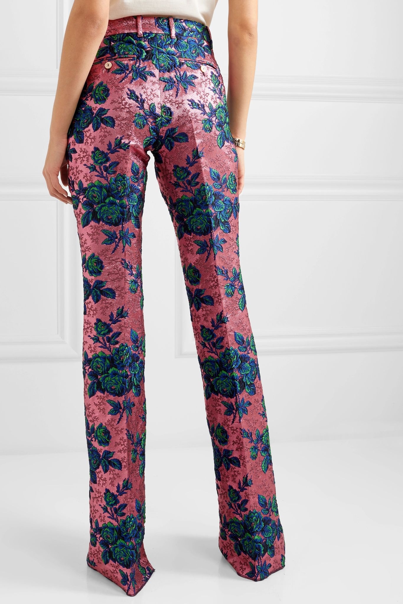 Floral brocade flared pants - 4