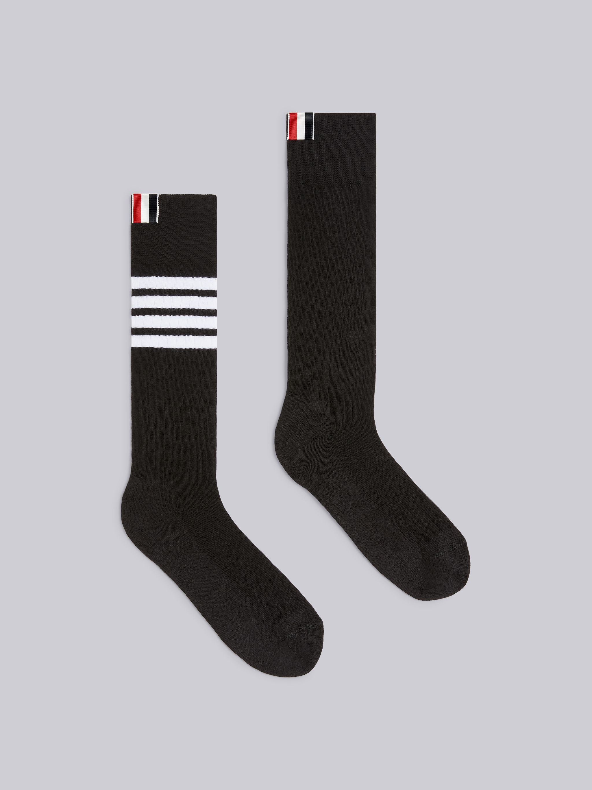 Black Cotton Athletic Mid-calf 4-Bar Socks - 1