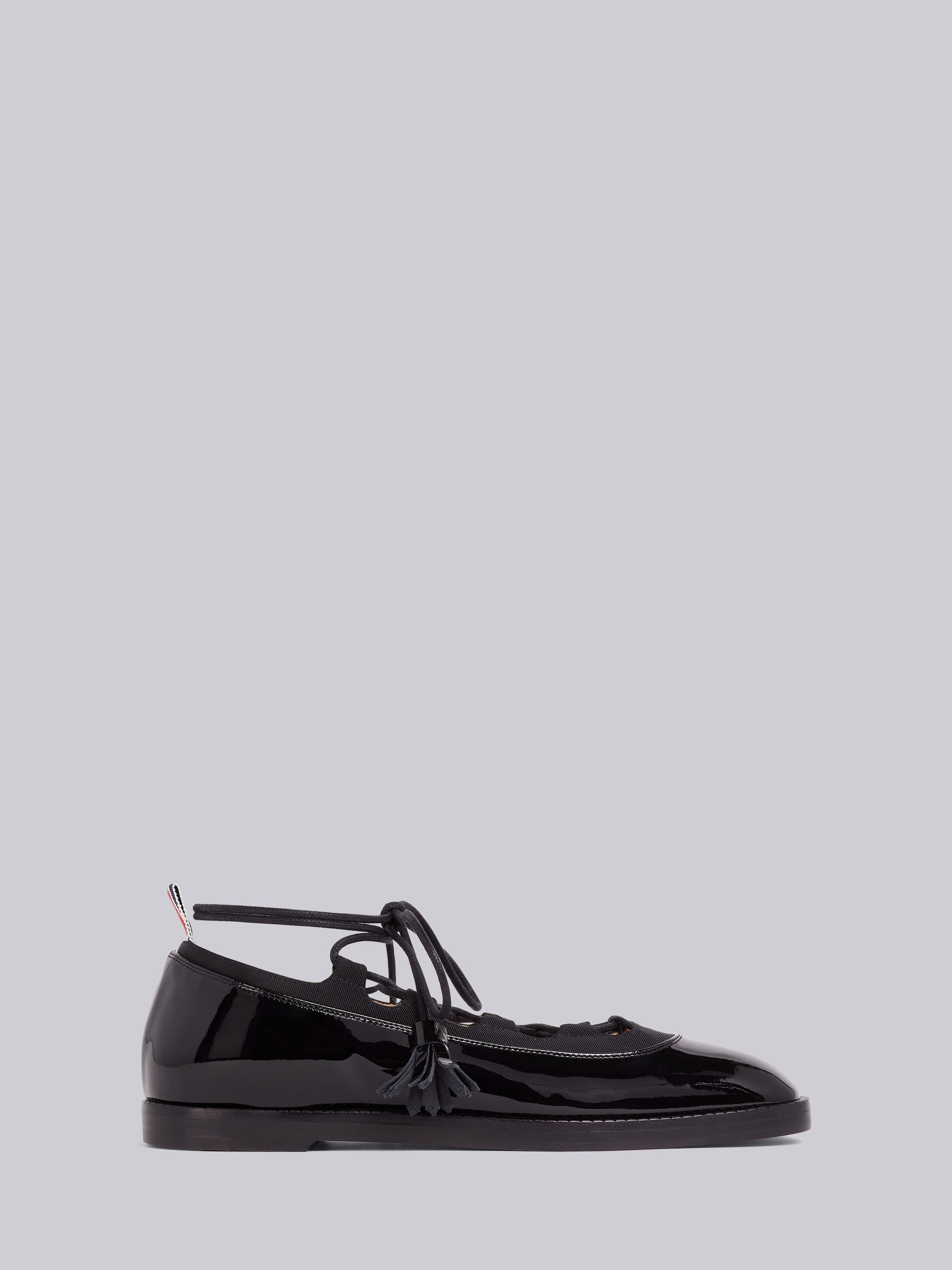 Black Calfskin Patent Leather Ghillie Ballerina Flat - 1