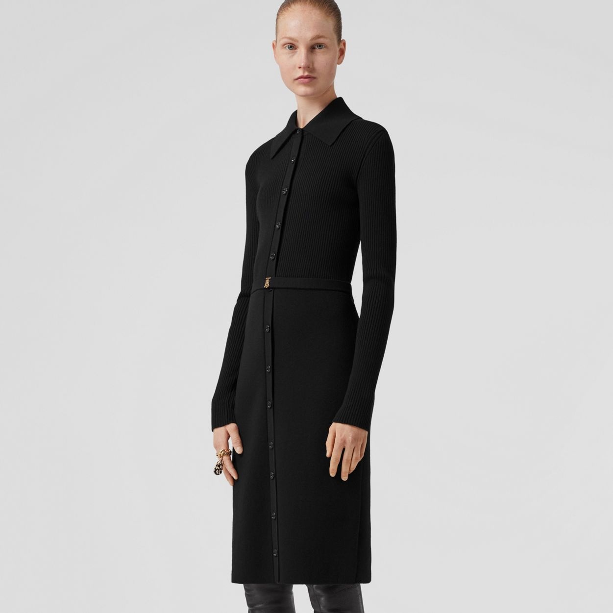 Monogram Motif Rib Knit Wool Dress - 6