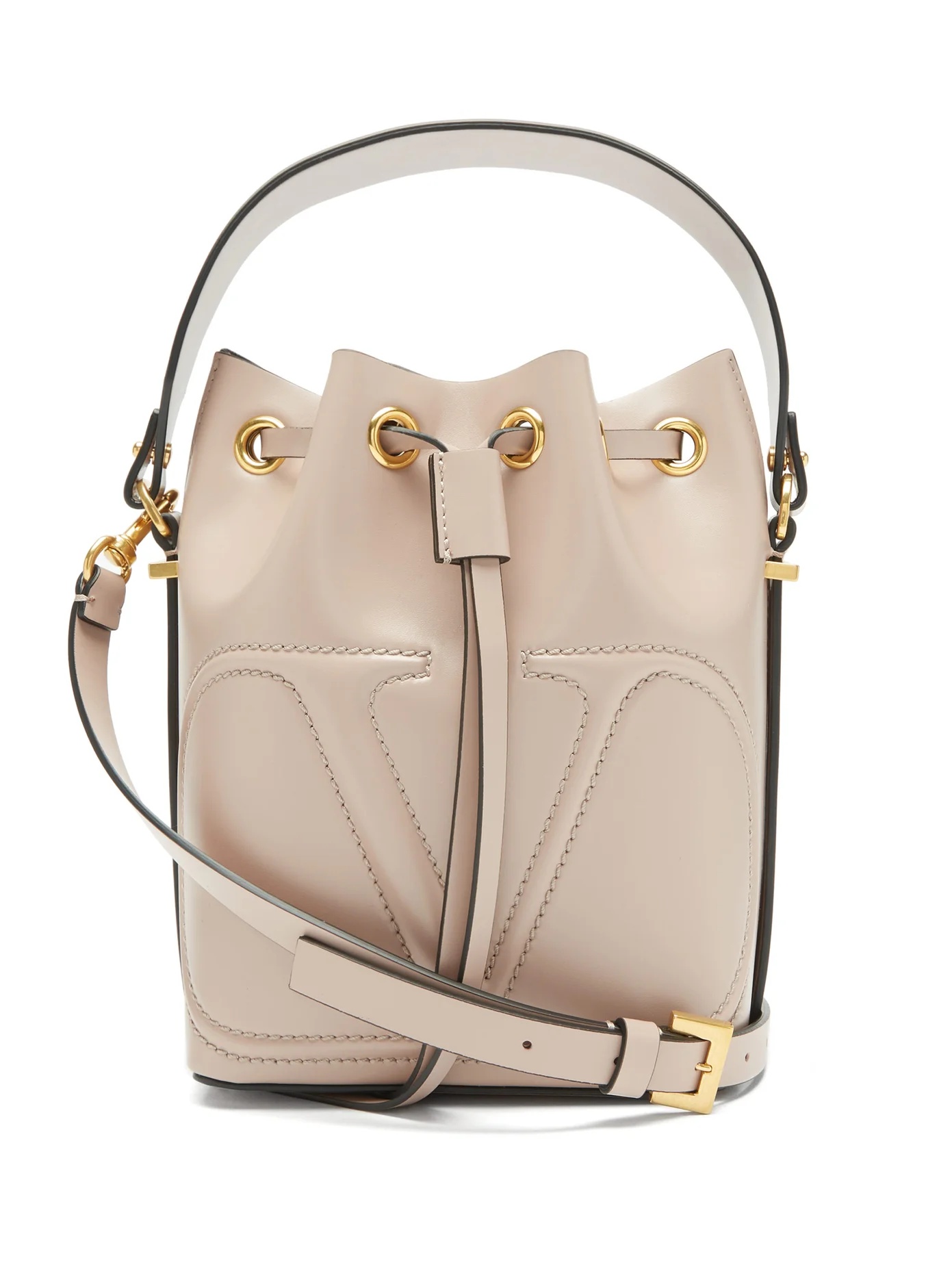 V-logo leather bucket bag - 1