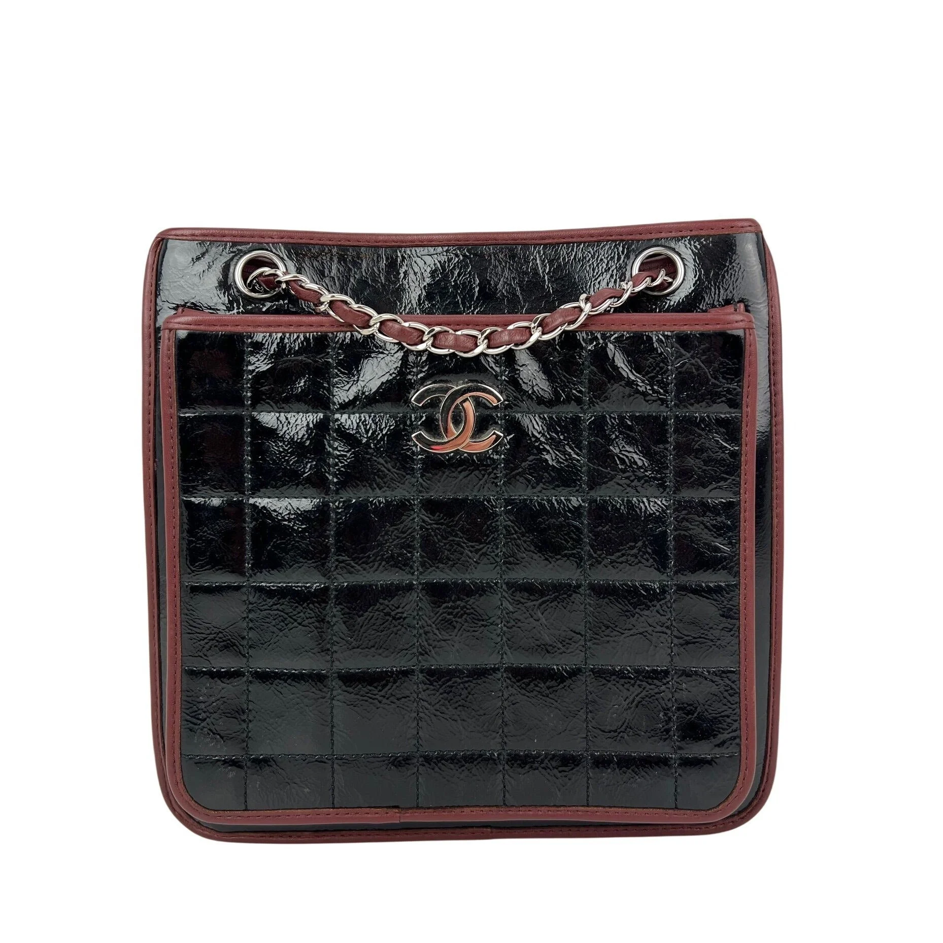 Chanel Chocolate Bar Chain Black Patient Leather Tote Bag EBAY LIVE - 1