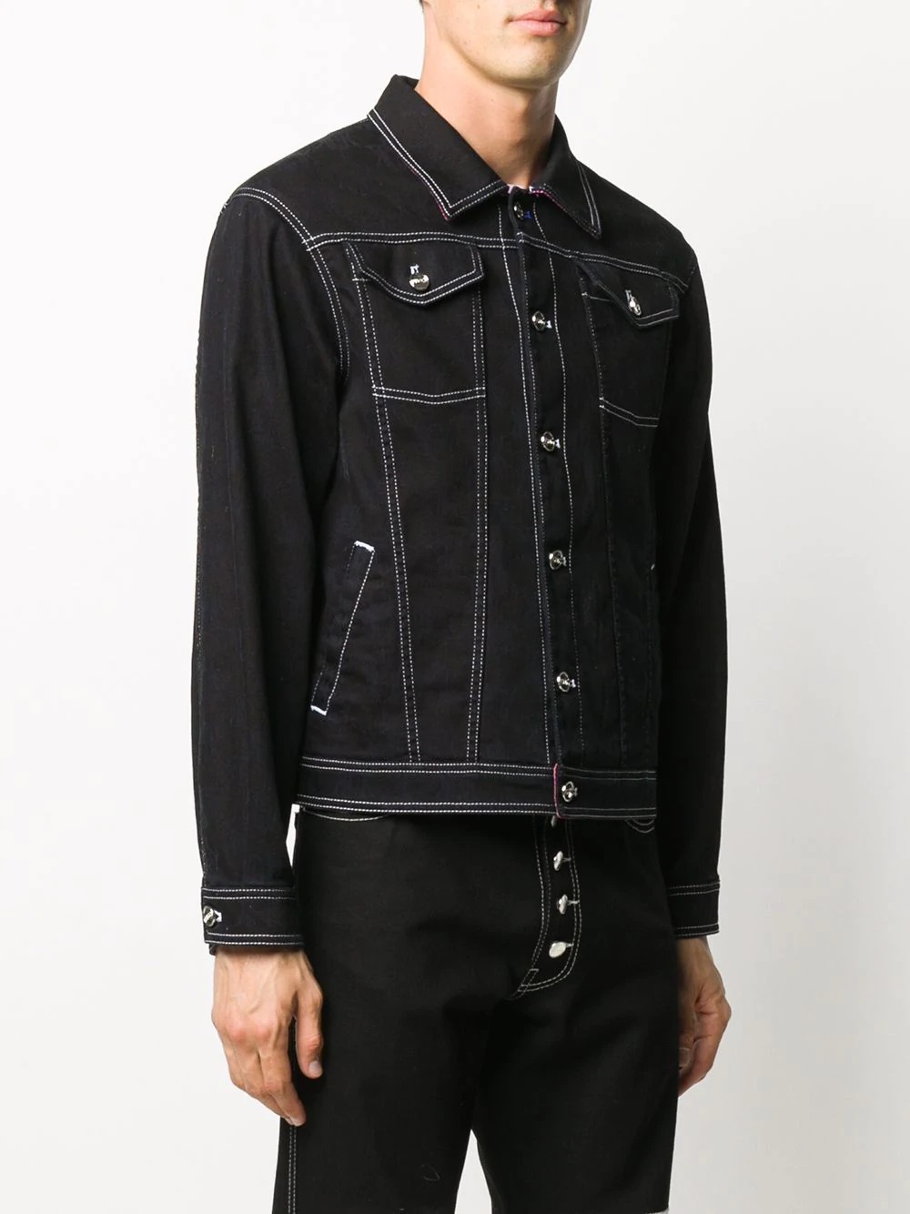 contrast stitching denim jacket - 4