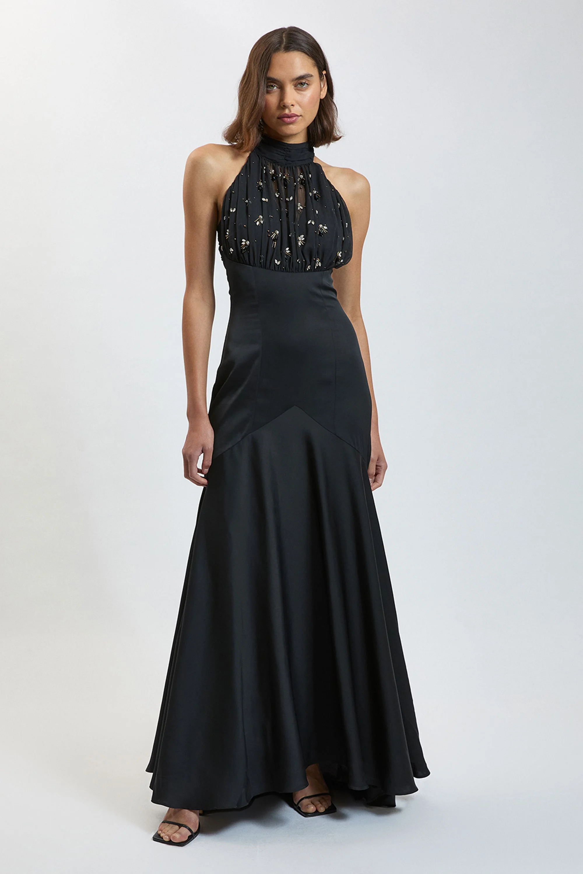 Crystal Halterneck Satin Maxi Gown - 1