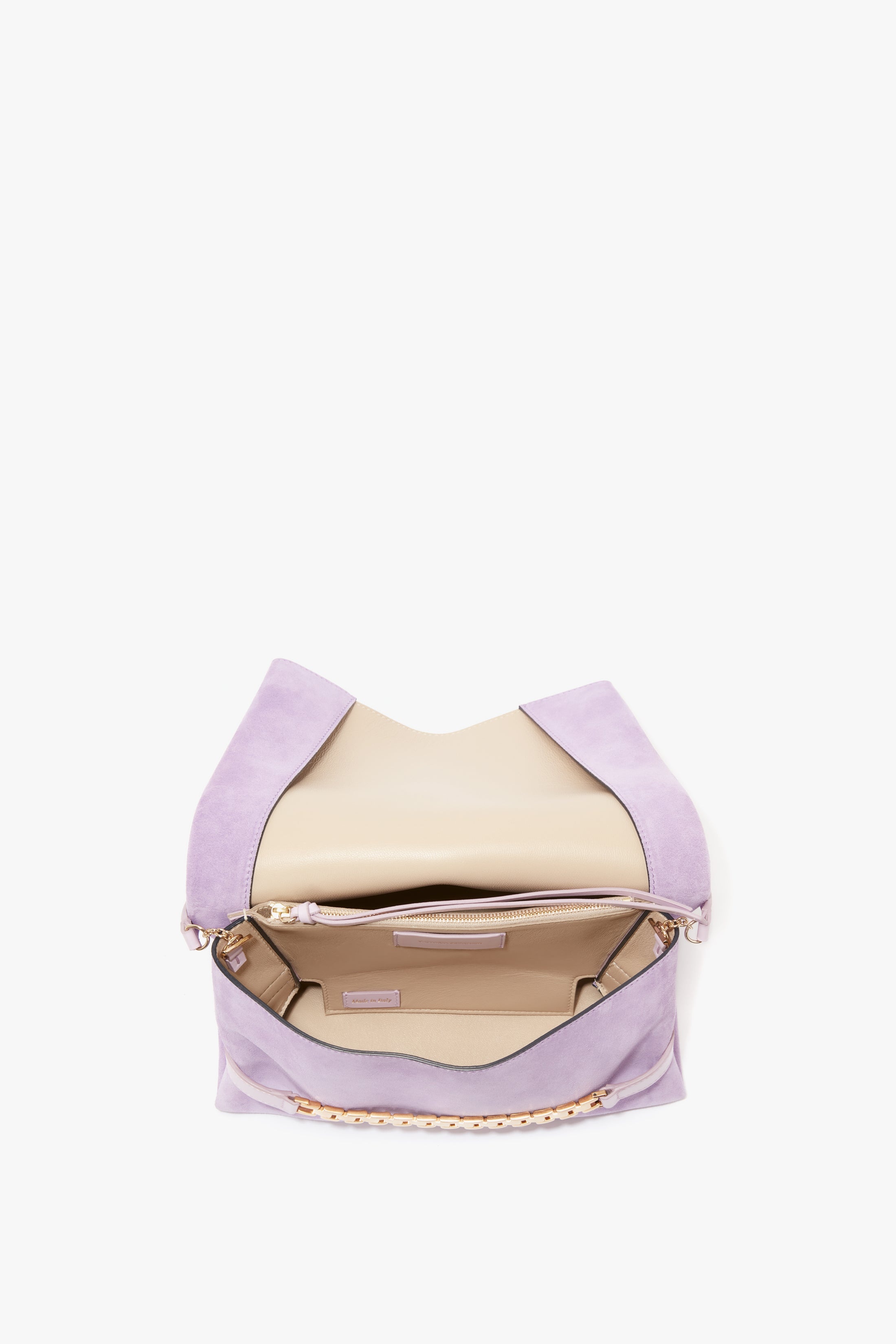 Chain Pouch with Strap in Lilac Suede - 4