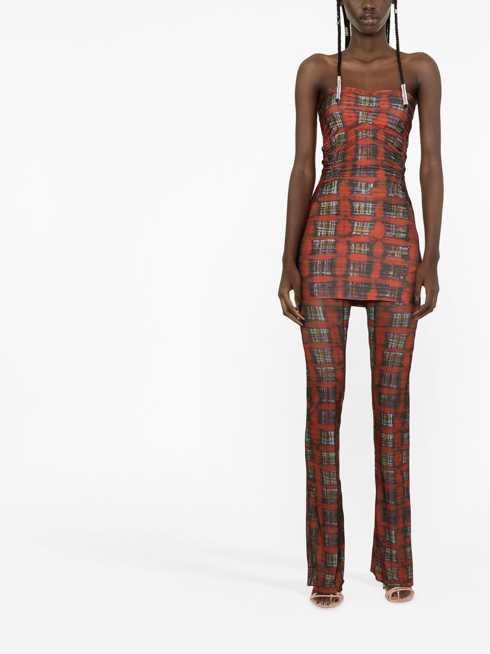 tartan-print semi-sheer flared trousers - 2