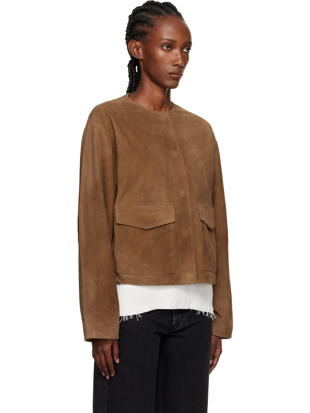 Tan Utility Cocoon Suede Jacket - 2
