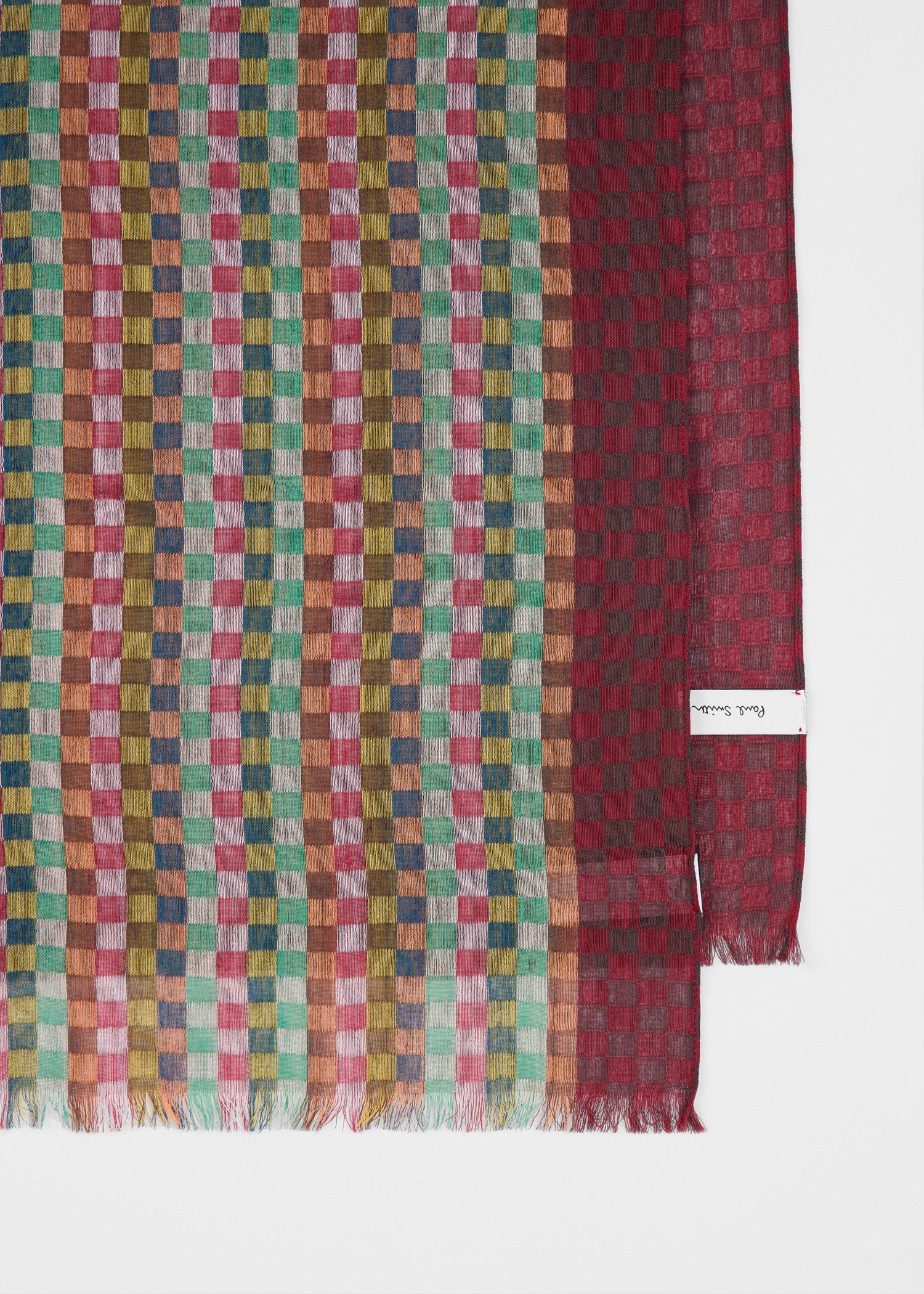 Maroon Check Merino Wool-Silk Blend Scarf - 2