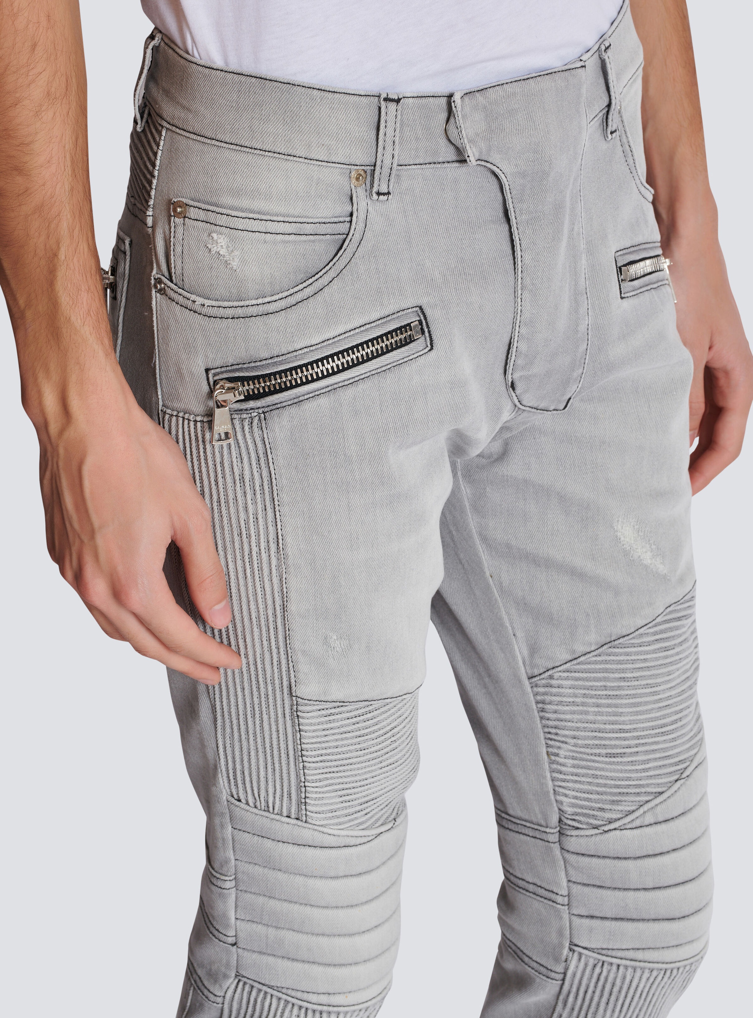 Biker jeans in Grey quilted denim - 6