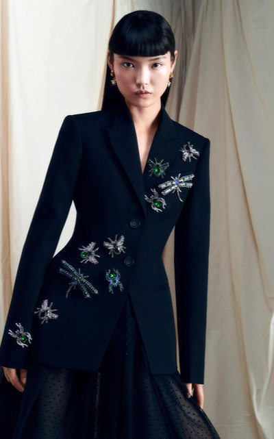 Erdem Crystal-Embellished Wool Blazer black outlook