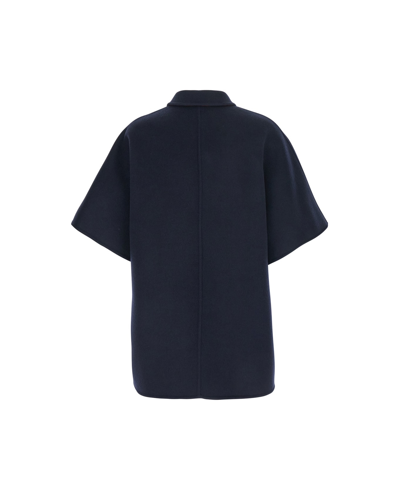 Blue Reversible Cape With Pointed Collar In Wool And Silk Woman - 2