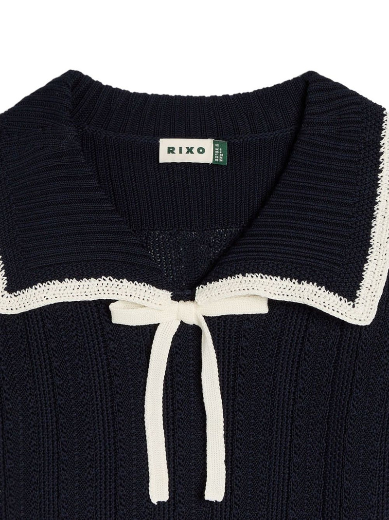 RIXO Pippa bow collared knitted top outlook