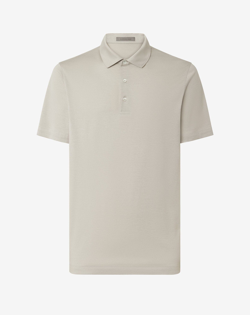 Grey button-up luxury jersey polo shirt 1