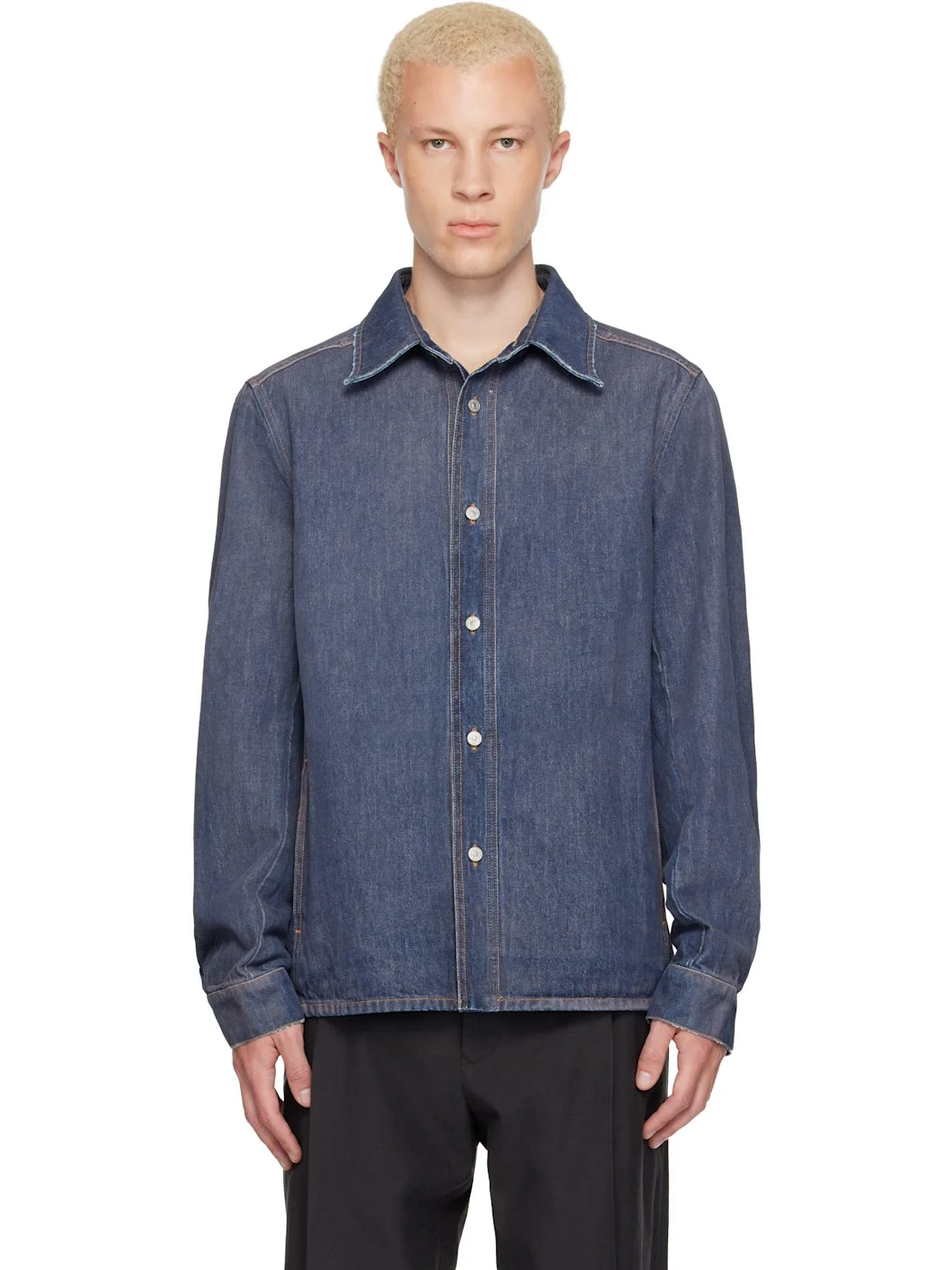 Blue Long-Sleeved Denim Shirt - 1
