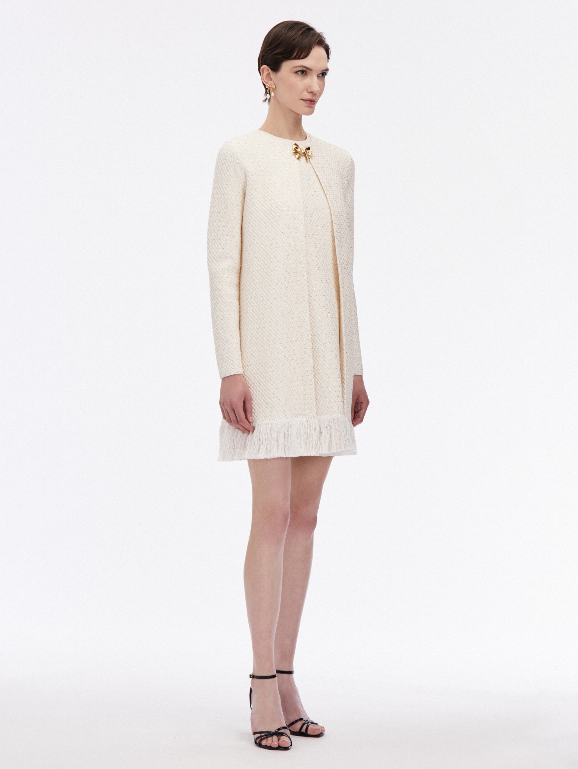 BOW BUTTON SEQUIN TWEED COAT - 3