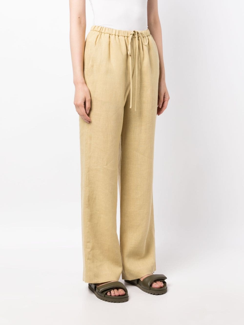 drawstring -waist linen trousers - 3