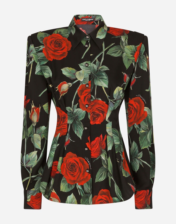 Rose-print charmeuse shirt - 1