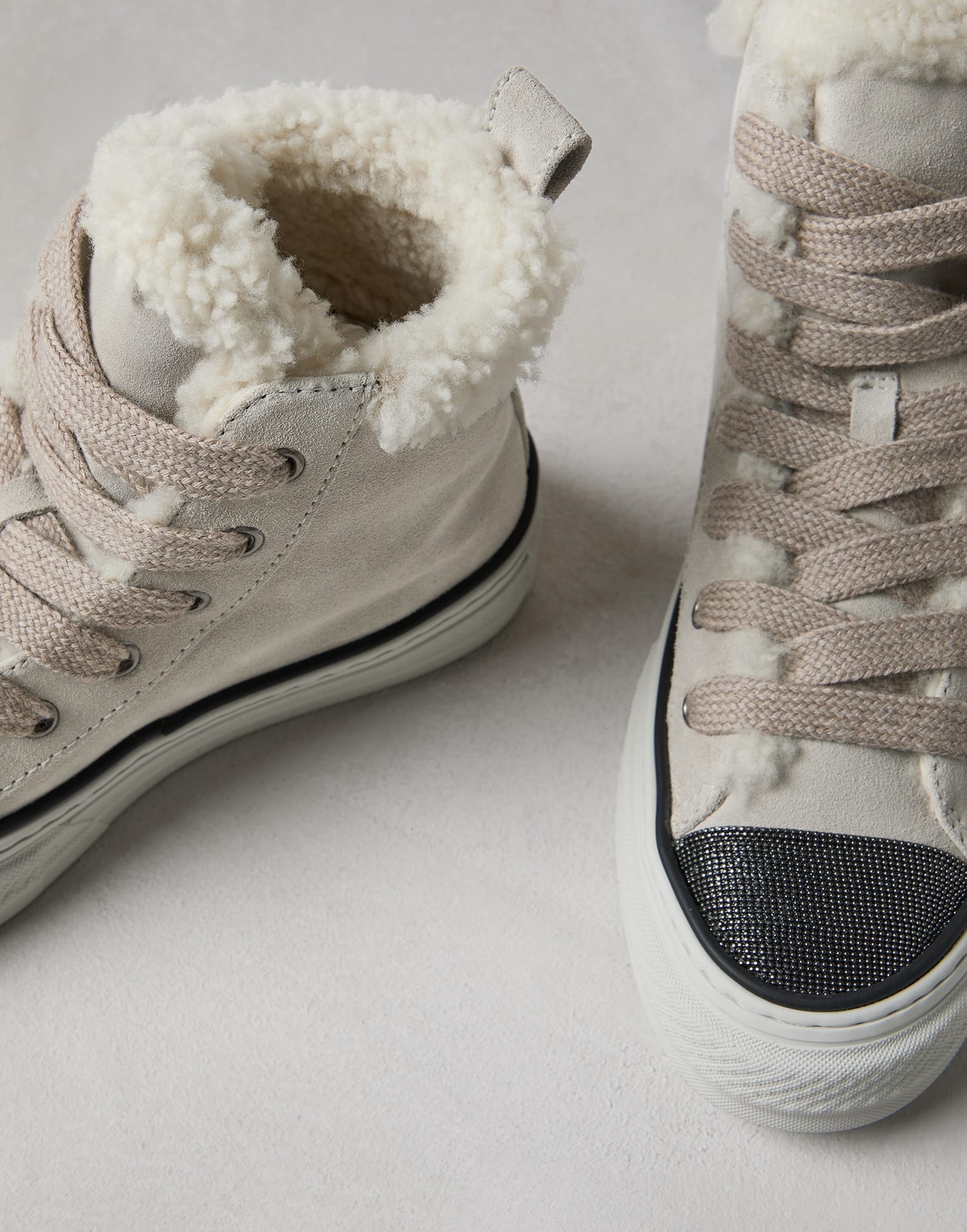 Suede high top sneakers with shearling lining and precious toe - 3