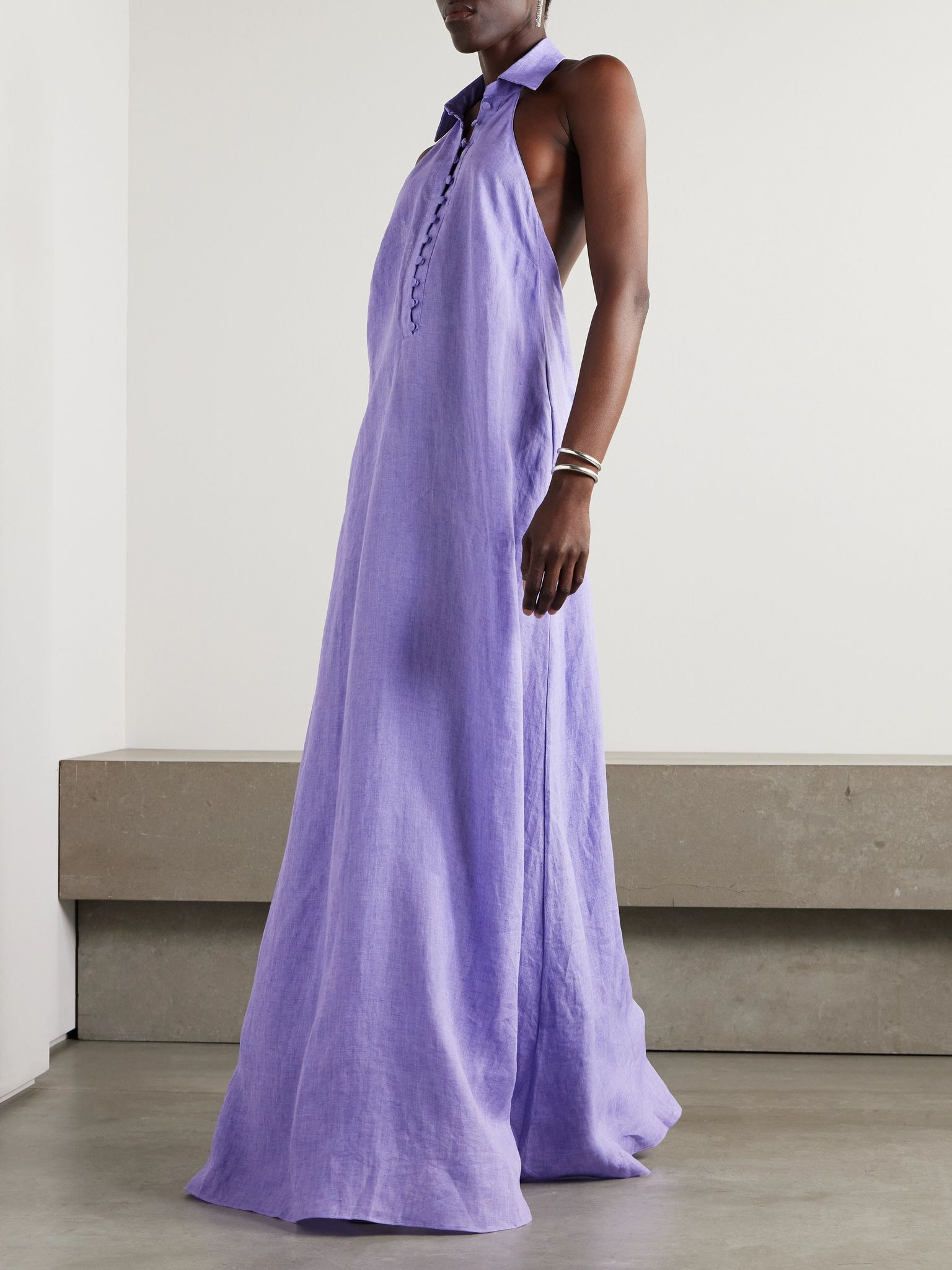 Barbara open-back linen gown Lavender - 2