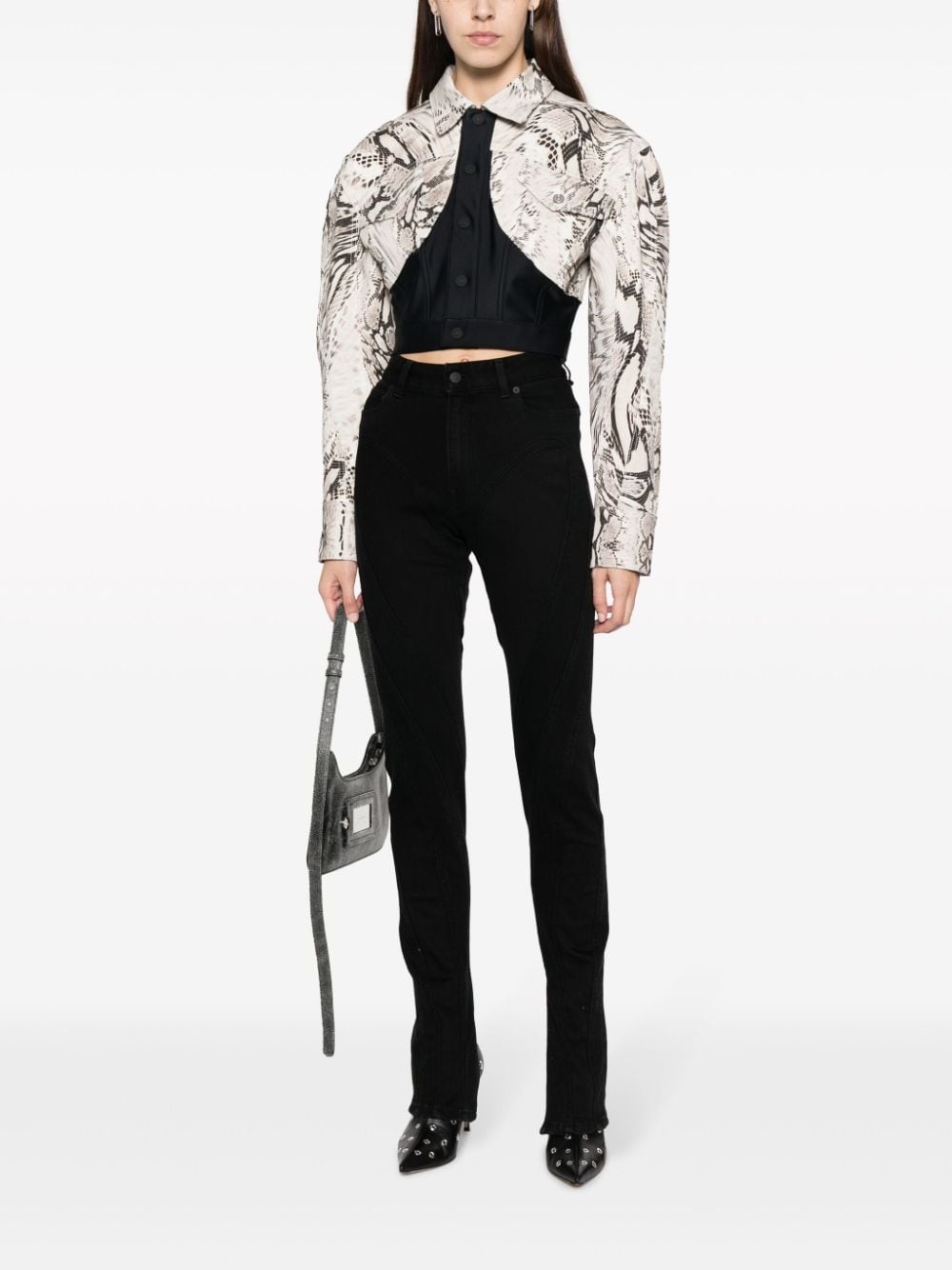 Snake cropped panelled denim jacket - 2