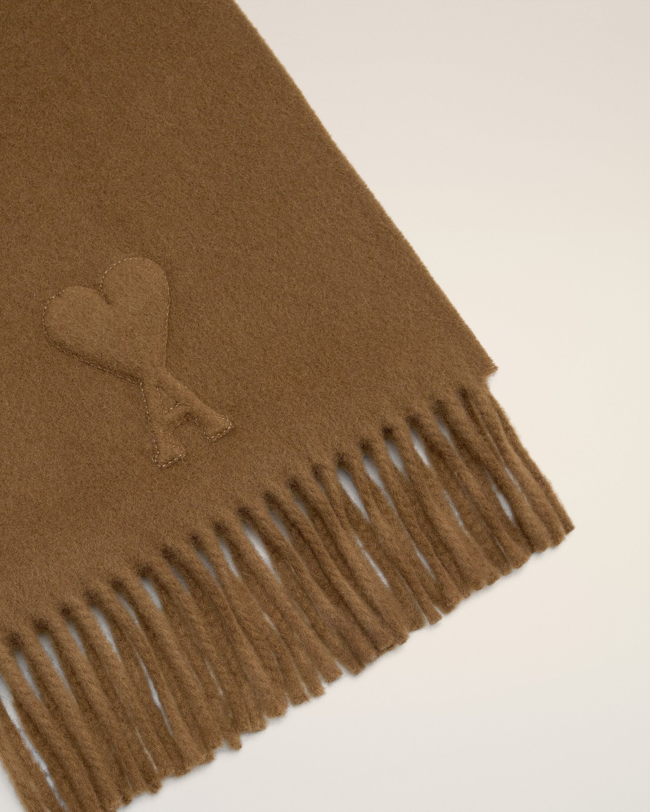 BROWN WOOL EMBOSSED AMI DE COEUR SCARF - 3
