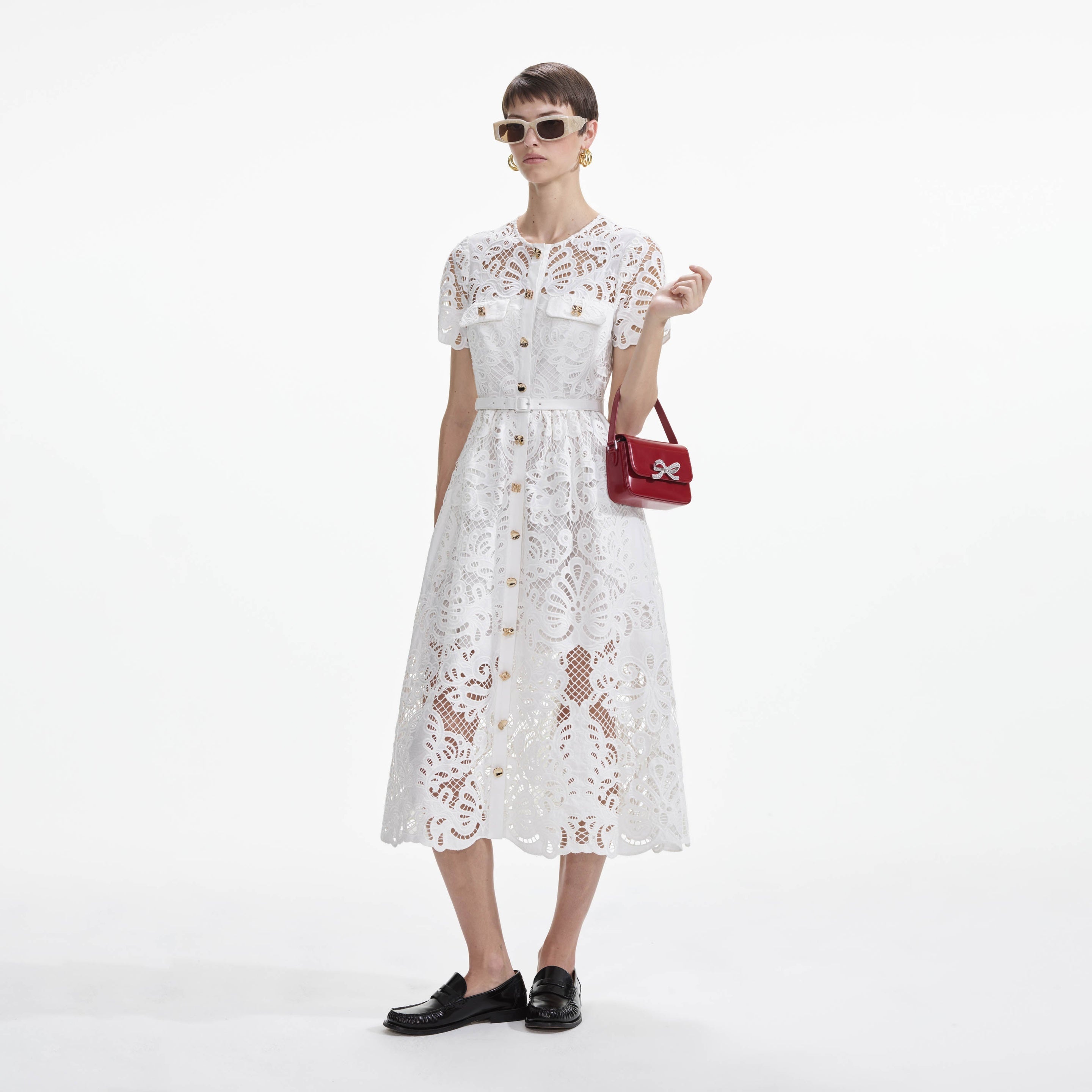 コ*マ様 SELF PORTRAIT Cotton Lace Midi Dres self-portrait Self Portrait Ivory Cotton Lace Diamante Trim