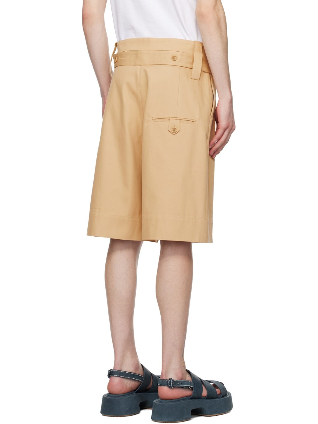 Beige Folded Front Pleat Shorts - 3