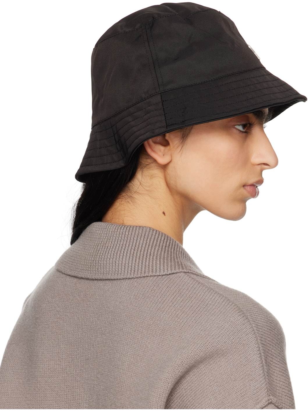 Black Twill Ami de Coeur Stud Bucket Hat - 3