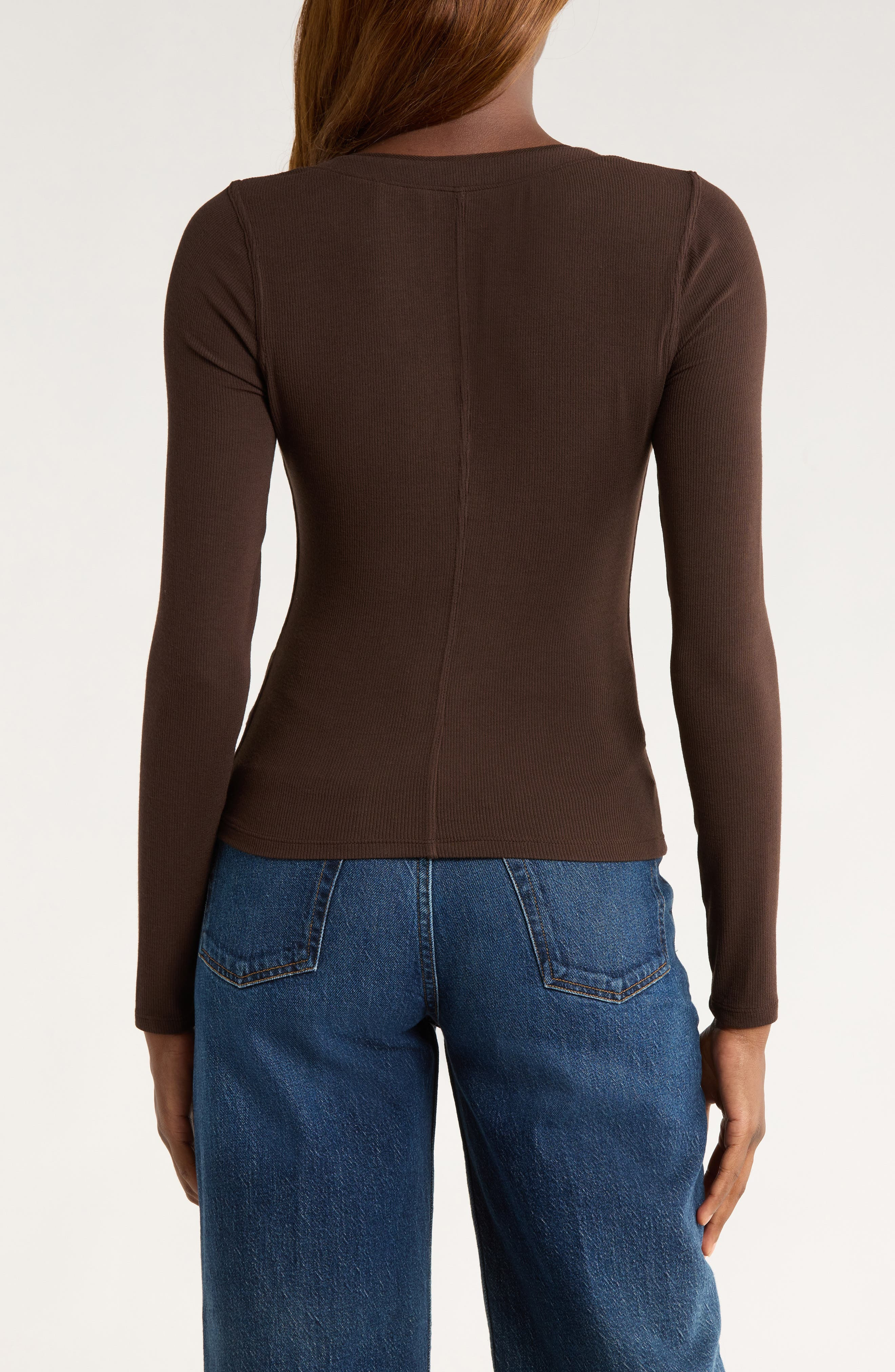 FRAME The Mesh Trim Rib Henley in Coffee at Nordstrom - 2