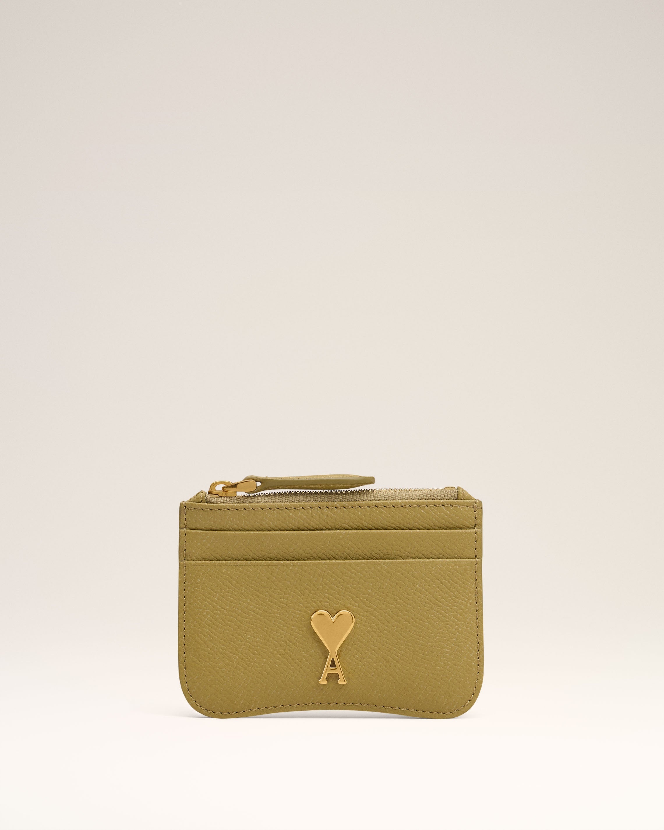 YELLOW LEATHER ZIPPED CARD HOLDER - 1