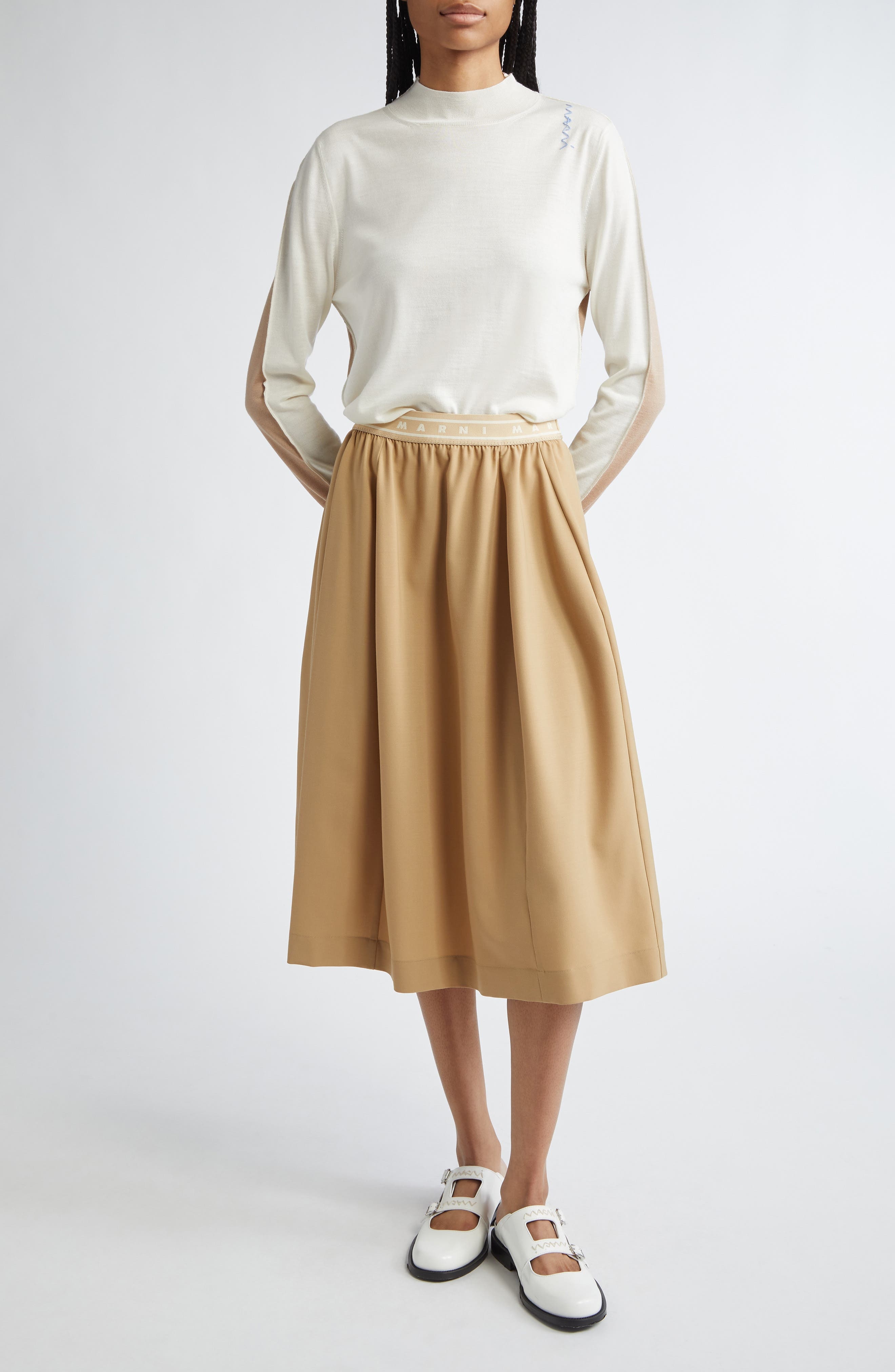 Marni Logo Embroidered Virgin Wool Sweater in Lily/White at Nordstrom - 2
