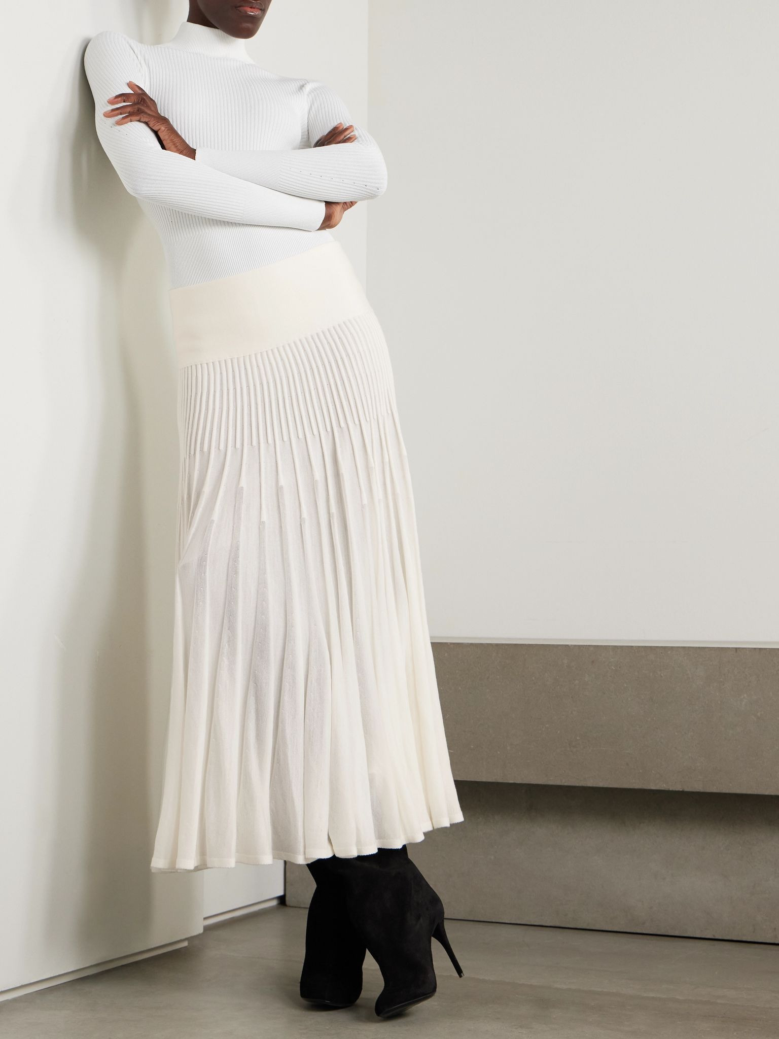 Pleated wool midi skirt White - 2