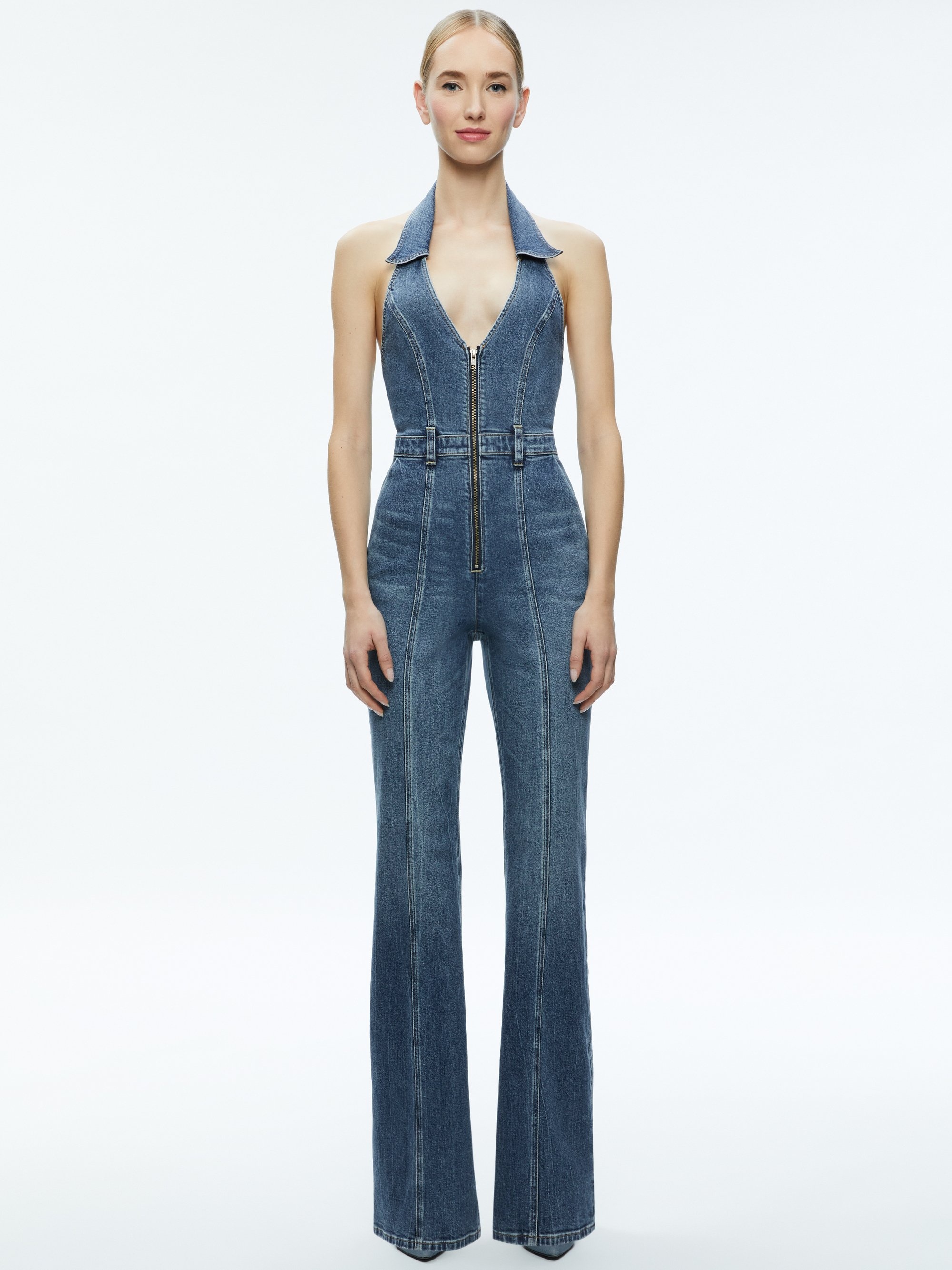 NOEMI HALTER NECK DENIM JUMPSUIT - 4