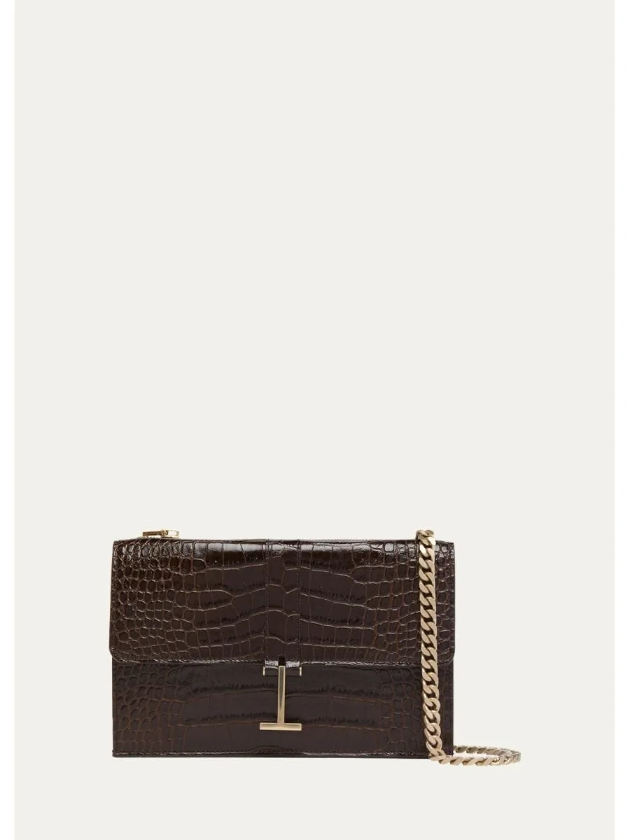 Small Croc-Embossed Leather Clutch Bag - 1