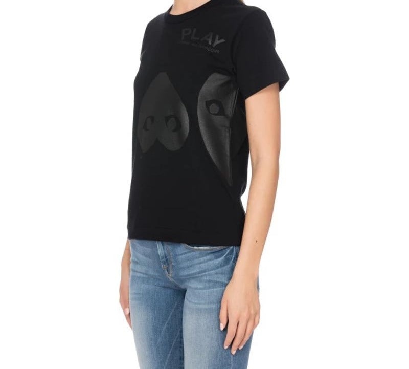 (WMNS) COMME des GARCONS PLAY Upside Down Three Hearts Tee 'Black Black' AZ-T195-051-1 - 4