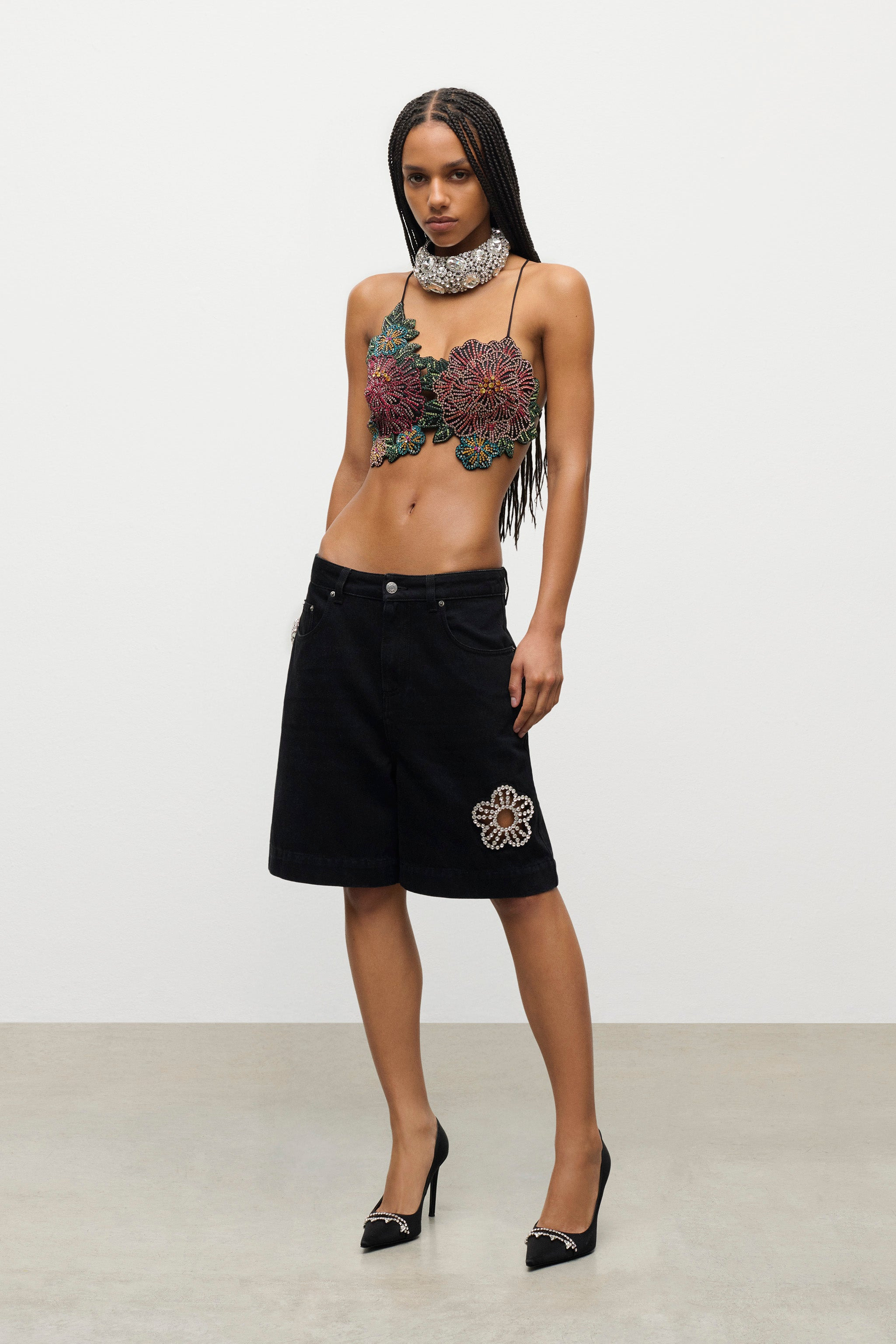 CRYSTAL FLOWER BERMUDA JEAN SHORT - 3
