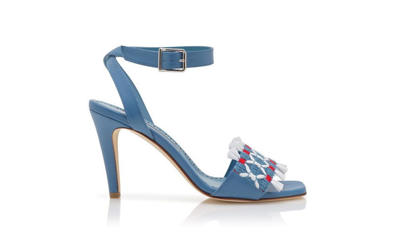 Blue Nappa Leather Ankle Strap Sandals 1
