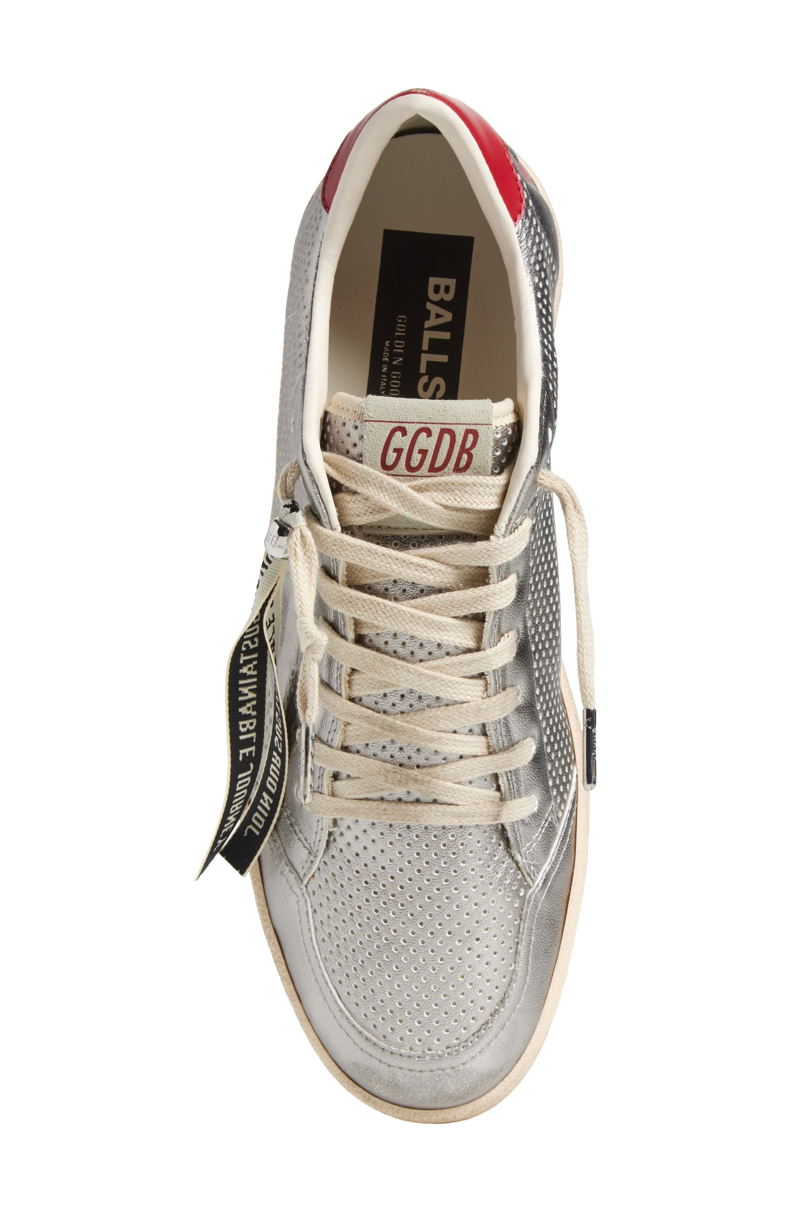 Golden Goose Ball Star Perforated Low Top Sneaker in Silver/Red at Nordstrom - 5