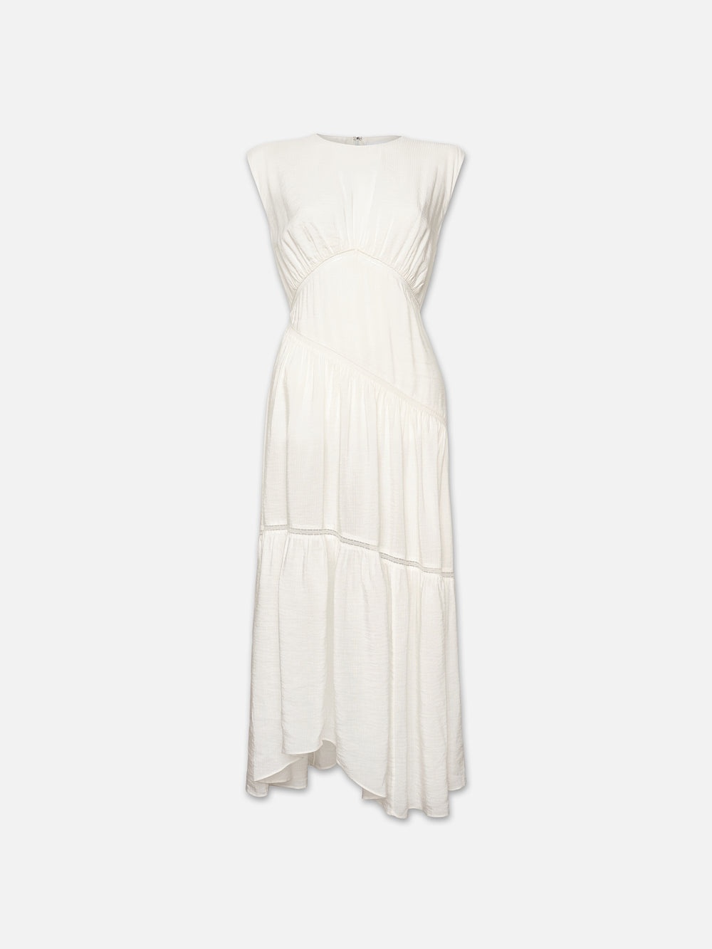 Gathered Seam Lace Inset Dress in White - 1