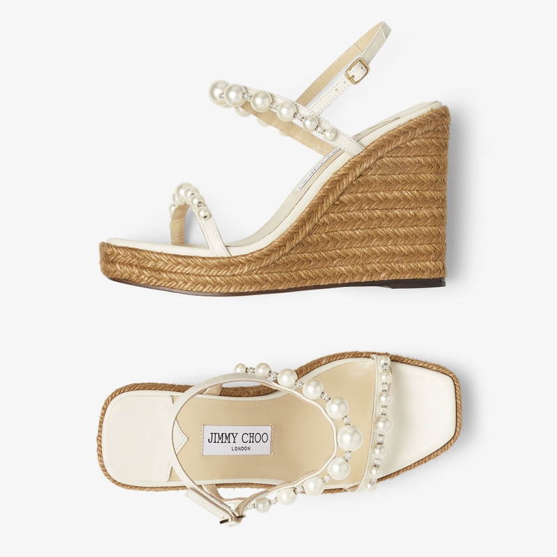 Amatuus 110 Latte Nappa Latte Wedge Sandals with Pearls 5
