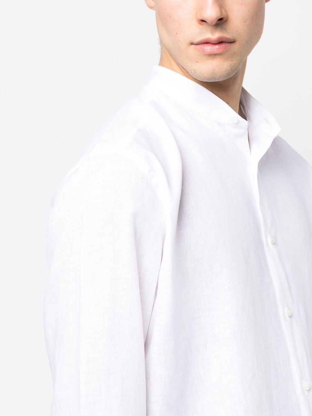 band collar linen shirt - 5