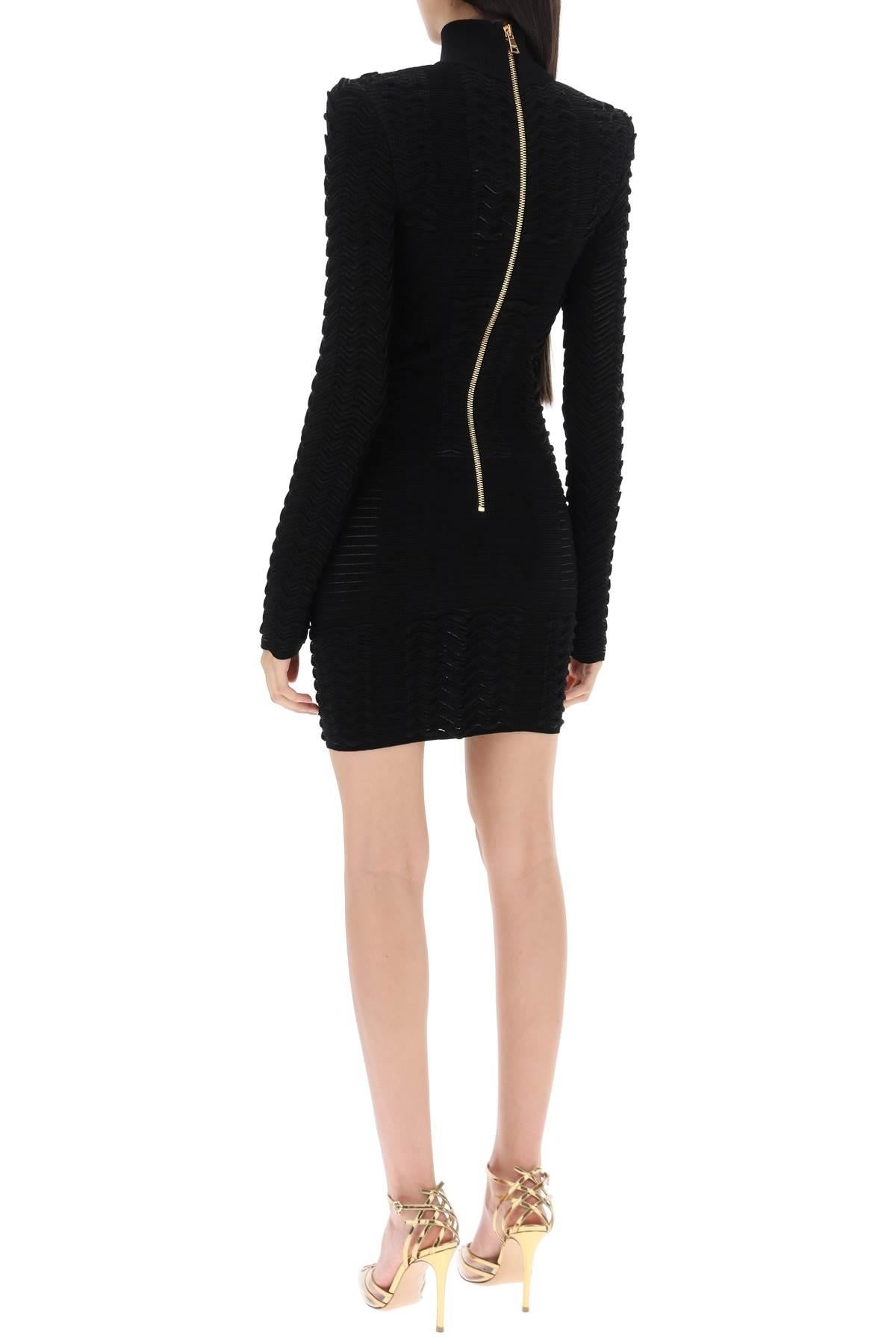 Balmain Turtleneck Mini Dress In Texturized Knit - 4